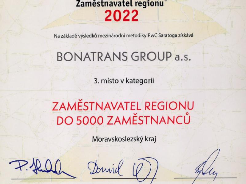 News - Ocenění Zaměstnavatel regionu 2022: 3. místo